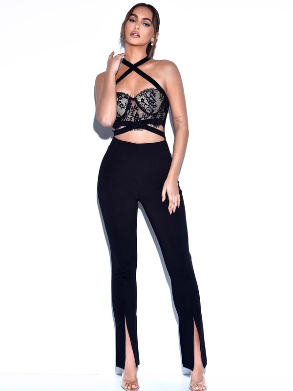 Carmela Black Lace Halter Neck Jumpsuit